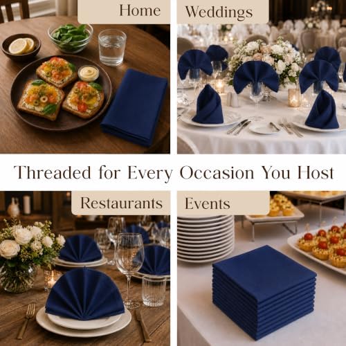 CLOUDLOOM Regular Stitch Cotton Cloth Napkins Navy Blue Set of 12, 17"x17"