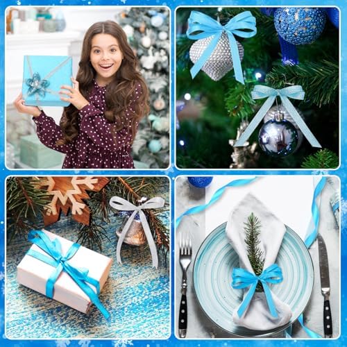 DECYOOL 4 Rolls 100 Yards Winter Ribbons Christmas Satin for DIY Crafts