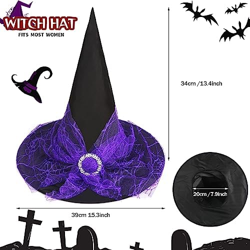 CCINEE Witch Hats for Women, Adult Witch Vampire Halloween Costumes Accessories Foldable Lace Veils Hats for Cosplay Party