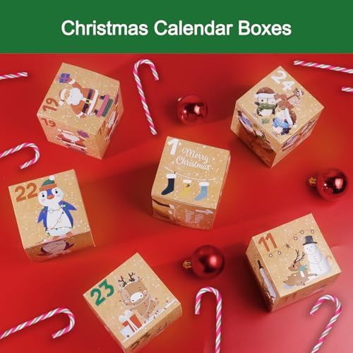 ONESING 24 Pcs DIY Christmas Advent Calendar Boxes for 2026, 24 Days Countdown Calendar Gift for Adults and Kids Christmas Cardboard Number Boxes Make & Fill Your Own Advent Calendar Boxes, Lovely Xmas Kraft Papper Box