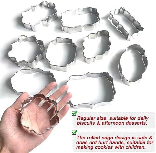 Frame Cookie Cutters 10pcs Stainless Steel Plaque Cookie Cutter Difference Shapes, DIY Fondant Cutters Tiles Metal Pancake Molds for Biscuit Wedding Baking Decorations Holiday Birthday Party