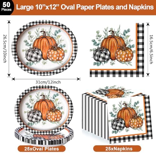 Dereinwo 50 Pcs Fall Paper Plates and Napkins Set,Thanksgiving Plates