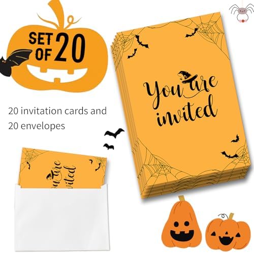 Dumyum 20 Halloween Birthday Invitations with Envelopes