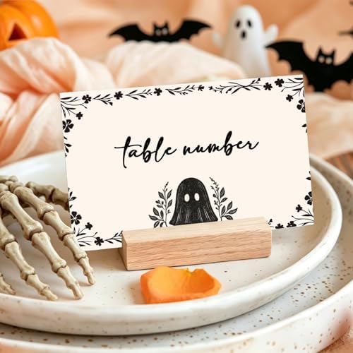 Halloween Place Cards for Table Setting, Ghost Tent Cards Decor For Birthday Baby Shower Autumn Party Reception Decorations, Bridal Shower Place Card, 25 Pack Birthday Food Name Card 2 x 3.5" /034