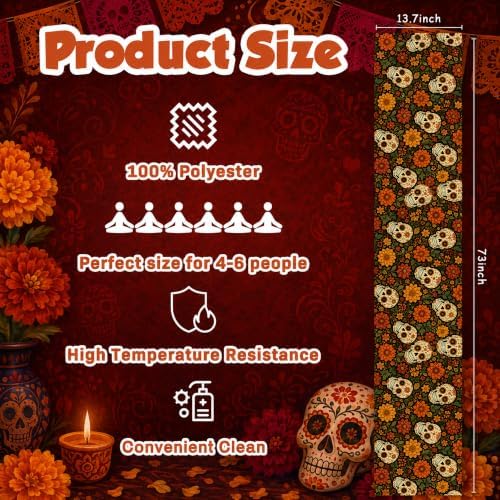 Dia De Los Muertos Decorations - Sugar Skull Marigold Table Runner