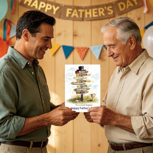 Fathers Day Card Gifts for Nephew from Uncle Aunt, Meaningful Direction Sign Design with Emotional Message, Unique Cards for Father's Day Family Celebration and Love