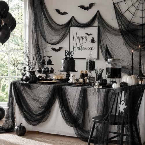5 Pcs Black Halloween Gauze Creepy Cloth Fabric Tapestry Decor Decorations