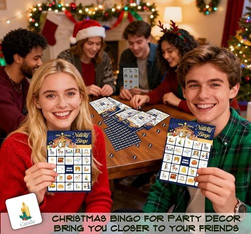24-Person Christmas Bible Bingo Cards Set - Large Group Religious Party Games for Adults - Nativity Scene Sunday Church Activity Supplies - Christian Faith-Based Holiday Bingo Game