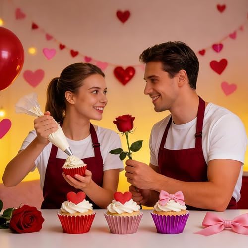 SANNIX 450Pcs Valentine's Day Foil Cupcake Liners Red Pink Cupcake Wrappers Foil Metallic Muffin Liners Baking Cups for Valentines Wedding Party Decorations Supplies