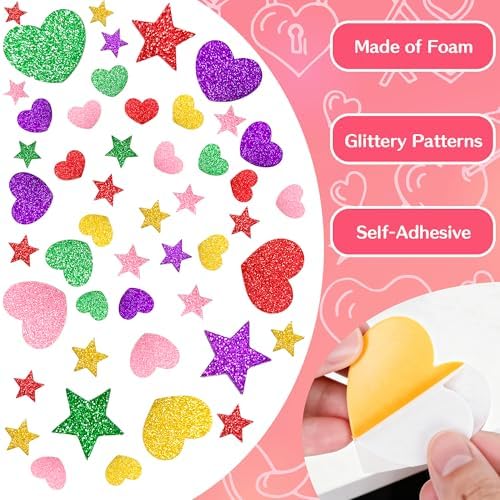Back to School Supplies - 280 PCS Glitter Foam Reward Stickers for Kids | Self Adhesive Stars Mini Heart Shapes Stickers for Teachers Students Classroom - Arts Craft Scrapbook Supplies Party Favors