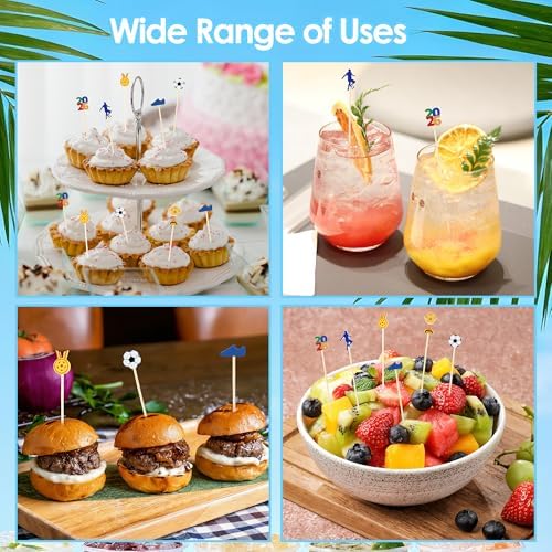 Aodaer 200 Pcs Soccer Cocktail Picks for Appetizers Soccer Toothpicks Long Bamboo Food Picks Fruit Skewers for Drinks Desserts for Game Day Soccer Party Supplies