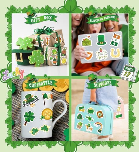St Patricks Day Stickers for Kids - St Patricks Day Accessories - 100Pcs Shamrock Stickers,St. Patrick’s Day Crafts for Kids, St Patricks Day Gifts Treats Party Favors for Boys Girls