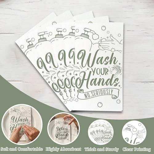 100 Pack Wash Your Hands Disposable Hand Towels for Bathroom Paper Towels for Guests Etiquette Guest Dinner Napkins Decorative Paper Hand Towels for Bathroom Wedding Birthday Anniversary (Green)