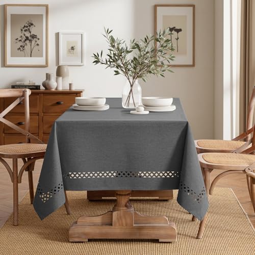 MIULEE Grey Rectangle Tablecloth with Decorative Cutouts 52x70 Inch