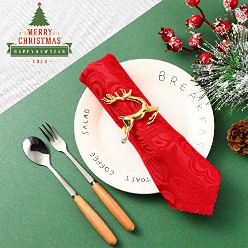WILLBOND 6 Pcs Reindeer Napkin Rings for Christmas Table Decor, Gold