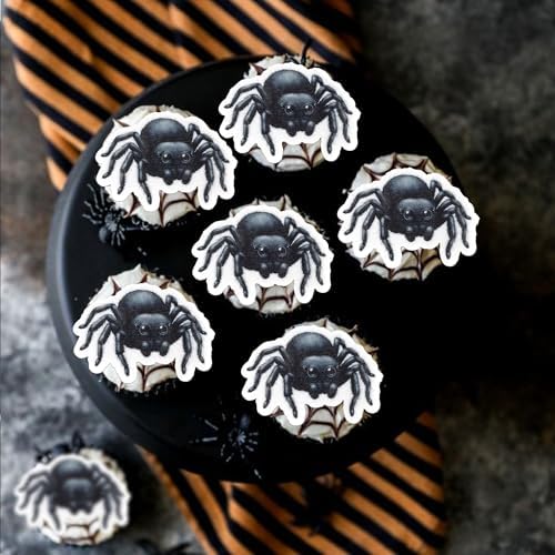 60 PCS Edible Halloween Spider Cupcake Toppers Wafer Paper Black Horror Spider Cupcake Picks Edible Halloween Party Decorations for Baby Shower Birthday Party Cake Food Decorations Supplies