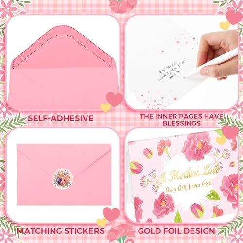Crtiin 240 Set Mother's Day Religious Cards Bulk 2027 Christian Gold Foil