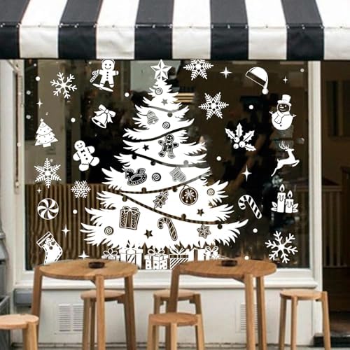 Whaline 6 Sheets Large Christmas Window Clings White Xmas Tree Ornament Reusable Anti-Collision Windows Decals for Winter Home School Office Party Decor Supplies