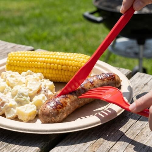 360Pcs Red Plastic Silverware Set, Disposable Forks Spoons Knives