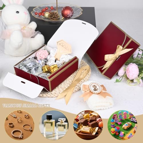 WLUSEAXI 10 Pack Small Gift Boxes with Lids, Red Gift Boxes with Ribbons
