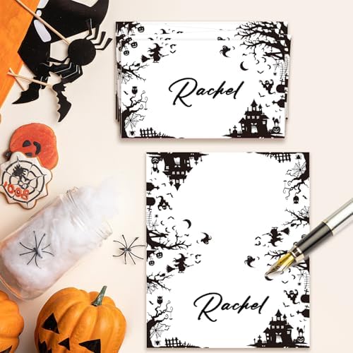 Halloween Place Cards for Table Setting, Tent Cards Decor For Birthday Baby Shower Autumn Party Reception Decorations, Bridal Shower Place Card, 25 Pack Birthday Food Name Card 2 x 3.5" /037