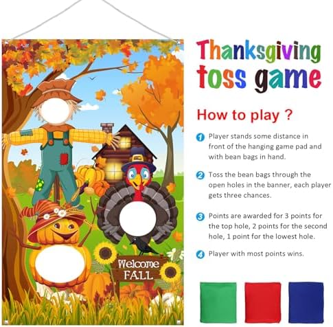 Thanksgiving Party Toss Game Backdrop, Turkey Pumpkin Harvest Design