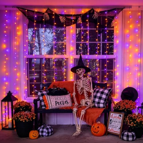 JMEXSUSS 200 LED USB Plug in Orange and Purple Halloween Lights