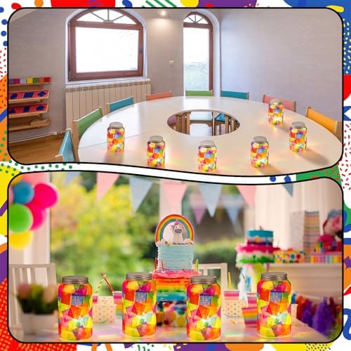 Qinyoung 12 Pcs Coloring Rainbow Mason Jars Crafts DIY Suncatchers