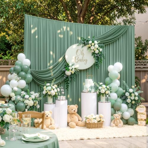 50ftx10ft Wrinkle Free Sage Green Backdrop Curtains for Parties, Polyester Green Photo Backdrop Drapes 10 Panels 5x10ft for Wedding Birthday Baby Shower Photography Background