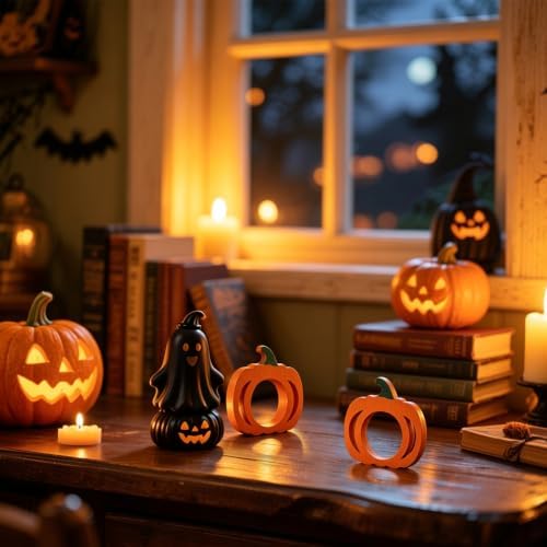 Thanksgiving Pumpkin Wood Napkin Rings Set of 12, Thanksgiving Table Decor