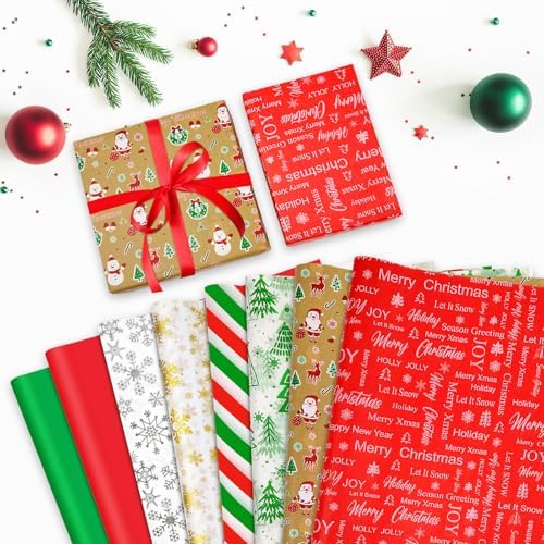 AORZIT Christmas Tissue Paper 80 Sheets - Snowflake Snowman Pattern 14x20 Inch, Gift Bags & Boxes Wrapping Packaging, DIY Arts Crafts