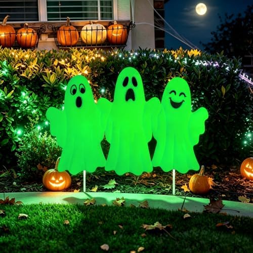 YiYa Halloween Garden Decorations Metal Ghost Yard Signs with Stake