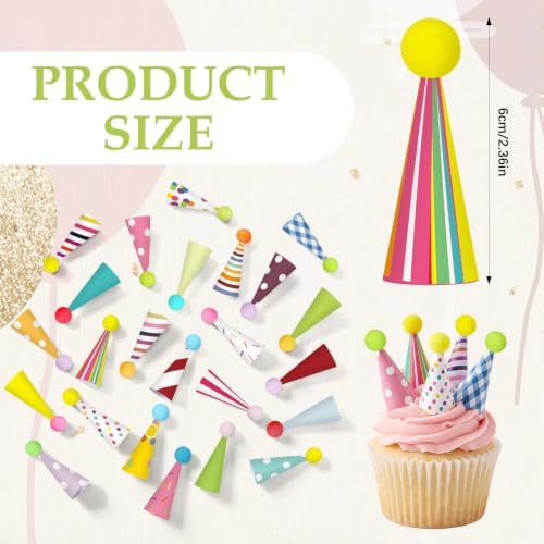 24 Pcs Mini Happy Birthday Hat Cupcake Toppers for Animal Figure