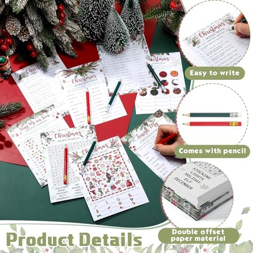 232 Pcs Christmas Trivia Party Games Set Include 207 Xmas Games Question Answer Paper Cards 25 Pencils for Christmas Festival Guessing Activity Party Supplies, 25 Players (Berry)