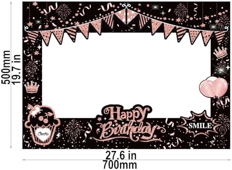 38 Pcs Birthday Photo Booth Props Kit with Frame, Happy Birthday Party Favors Supplies Bday Party Decorations Set for Girls Women Really Glitter Selfie Paper Party Supplies (Rose Gold)