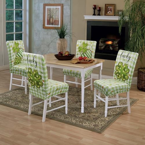 St. Patricks Day Chair Covers Set of 4 Green Shamrock Parsons Slipcovers