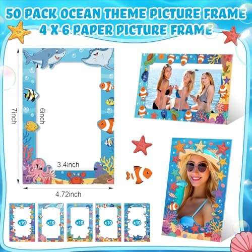 AmazingSpark 50 Pack Ocean Theme Paper Picture Frames with Stand