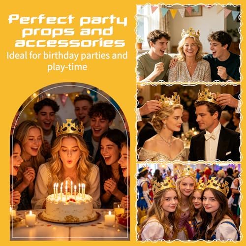 Rainmae 24 Pcs King Crown Gold Adjustable Party Royal Costume Jeweled Prince Crown Plastic Crown for Birthday Party Cosplay Halloween Photo Booth Accessories