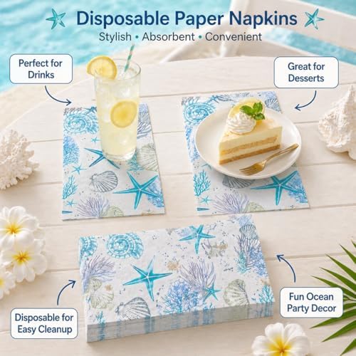 100 Pcs Coastal Beach Paper Napkins