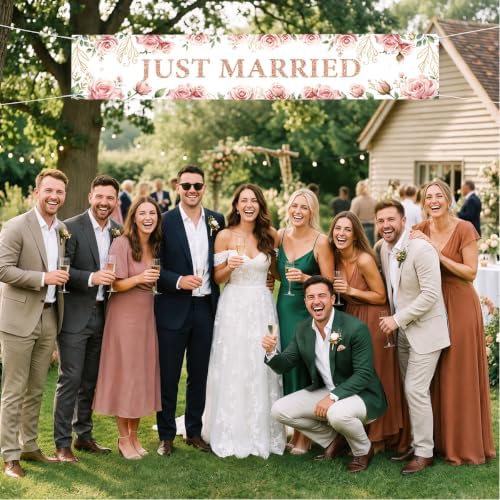 Just Married Wedding Decor Banner Decorations Party Hanging Sign