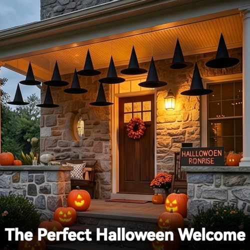 ZeeDix 8 PCS Halloween Hanging Witch Hats for Indoor Floating Decorations