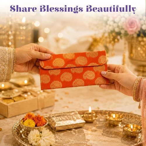 LoveNspire Brocade Fabric Money Envelopes (7.5 x 3.5 Inch) Decorative Paisley Pattern Shagun Lifafa for Indian Wedding, Birthday | Cash Gift Holder & Home Savings Organizer Beige/Pack of 10