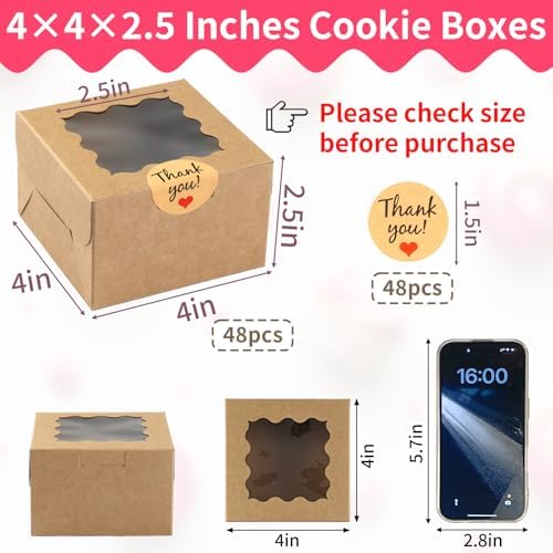 WINKIO Cookie Boxes with Window, Small Bakery Boxes for Dessert Pastry