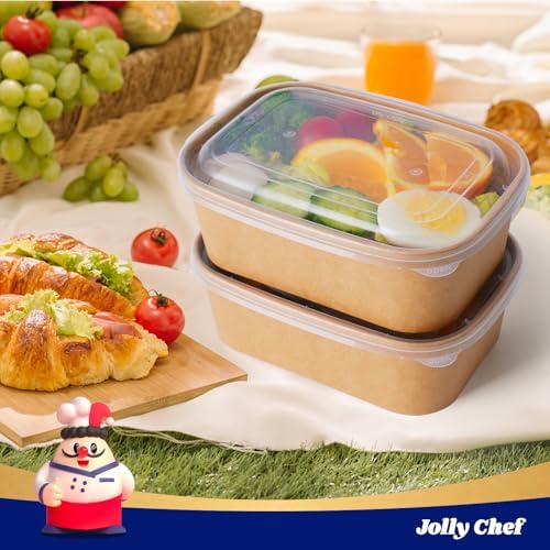 JOLLY CHEF 50 Pack Paper Food Container with Lid 25 oz Meal Prep Containers