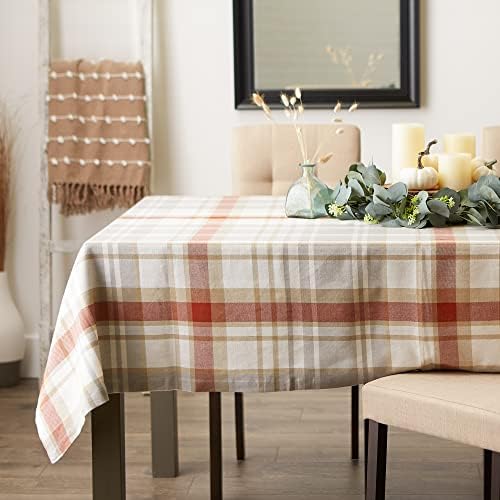 DII Thankful Autumn Collection Fall Tabletop Decoration, Rectangle Tablecloth, 60x104, Cozy Picnic Plaid