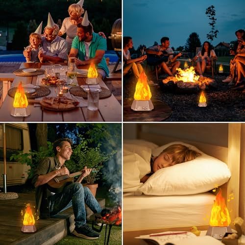 Toodour 2 Pack Outdoor Flame Lights with Bluetooth Speaker
