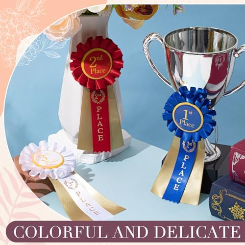 MTLEE Award Ribbons 1st 2nd 3rd Place Ribbon Participation Ribbon Rosette Winner Prize Ribbons First Second Third Medal for School Classroom Recognition 6.5 x 3 Inch (Red White Blue,18 Pcs)