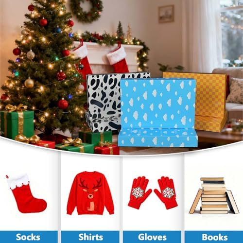 Cayivran 12Pcs Shirt Box With Lids, 3 Designs Yellow Check White Clouds White Gift Boxes,14.5 * 9.5 * 2Inch Medium Clothes Gift Boxes,Apply To Birthday Christmas Party Valentine's Day Thanksgiving