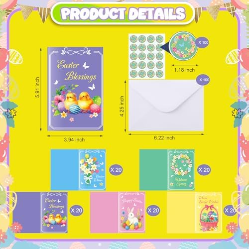 Motiskyy 100 Pcs Religious Greeting Cards with Envelopes and Stickers Bunny Holiday Card Gift Best Wishes Cards for Mom Daughter Women