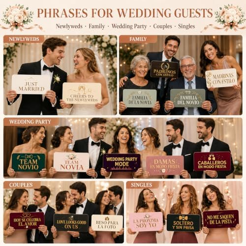 32 Designs Spanish Wedding Photo Booth Props, 16 Double-Sided Selfie Signs